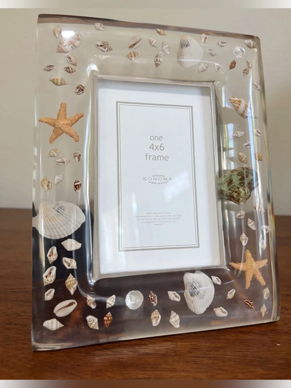 Coastal Sonoma Lucite Acrylic Seashell Picture Photo Frame 4” X 6”